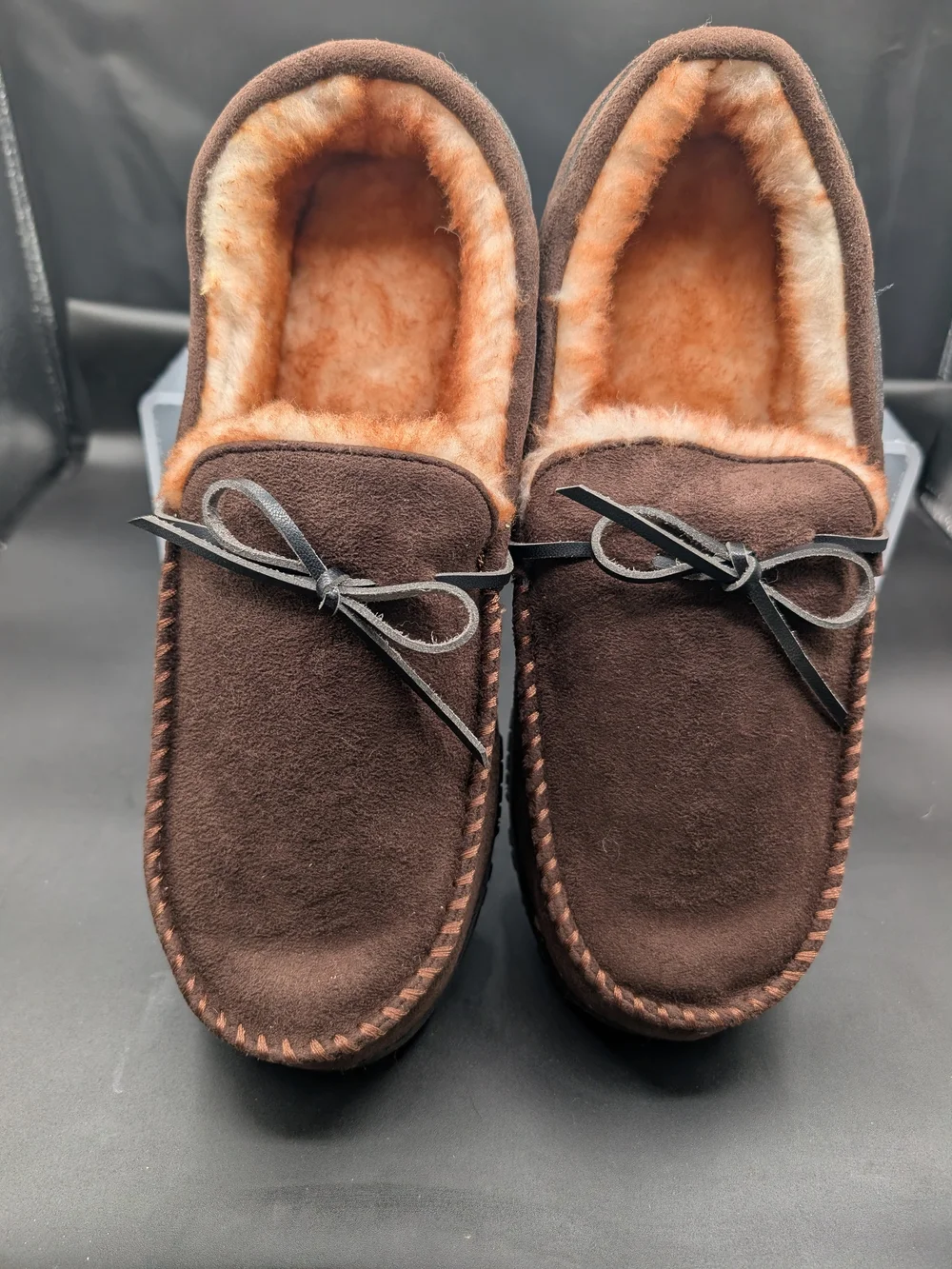 Men's Brown Fleece-Lined Moccasin Slippers